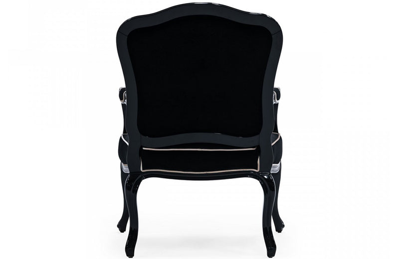 A&X Edmund - Transitional Black Velvet & Black High Gloss Lounge Chair