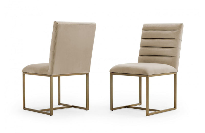 Modrest Barker Modern Beige & Brush Gold Dining Chair (Set of 2)