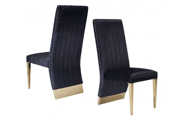 Modrest Keisha Modern Black Velvet and Gold Dining Chair Set of 2