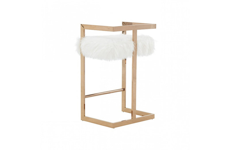 Modrest Halifax Modern White Faux Fur and Rosegold Counter Stool