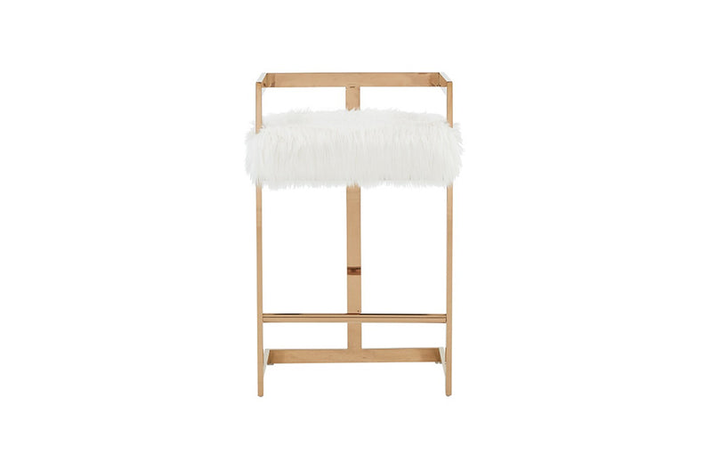 Modrest Halifax Modern White Faux Fur and Rosegold Counter Stool