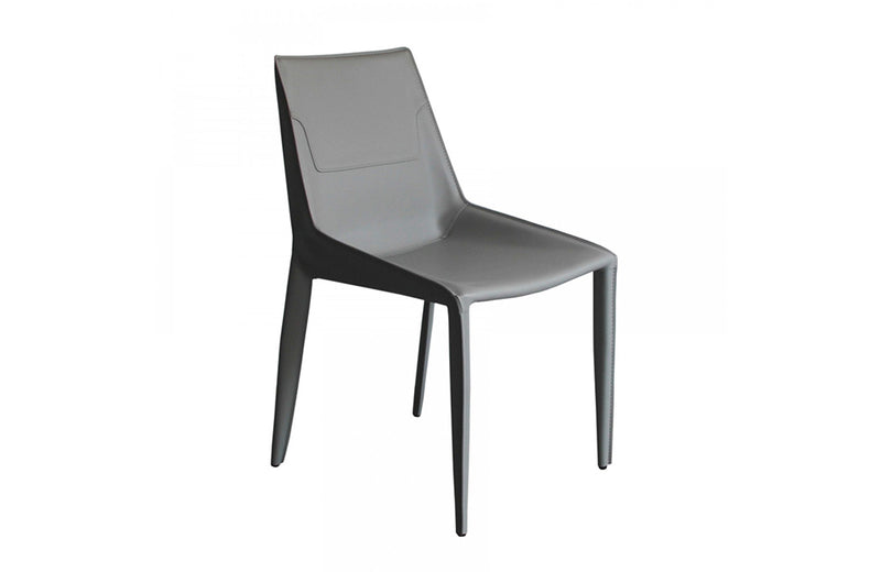 Modrest Halo Modern Light Grey Saddle Leather Dining Chair Set of Two