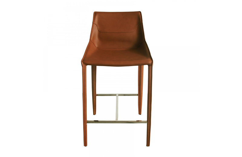 Modrest Halo Modern Brown Saddle Leather Counter Stool