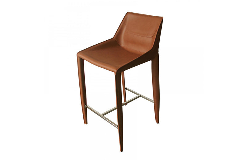 Modrest Halo Modern Brown Saddle Leather Counter Stool