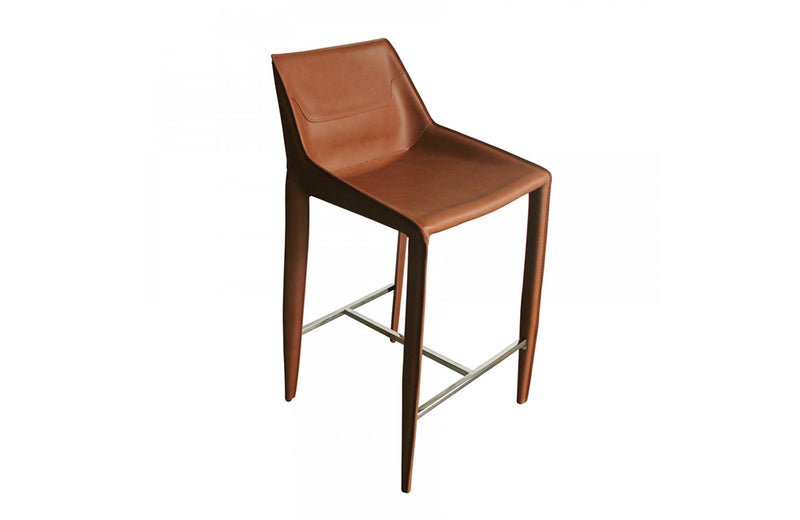 Modrest Halo Modern Brown Saddle Leather Counter Stool