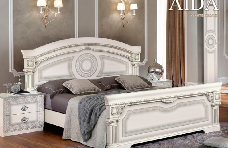 Aida Bedroom, White w/Silver