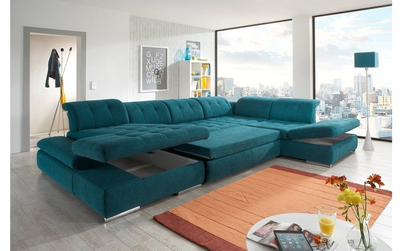 Alpine Fabric Sectional Sofa in Teal