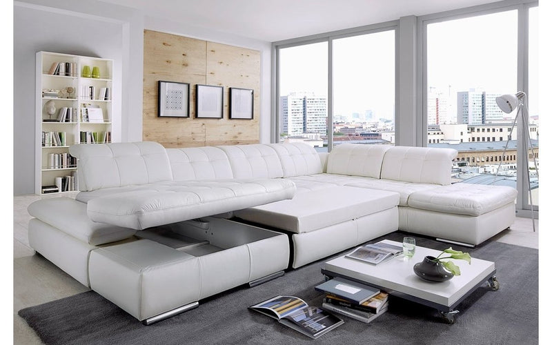 Alpine Sectional Sofa in Punch White Leather