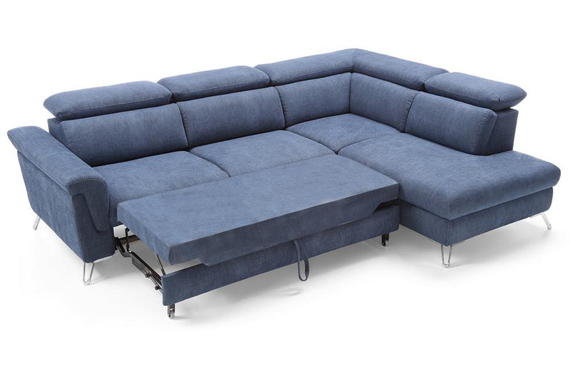 Berlin Blue Fabric Sectional with bed and storage