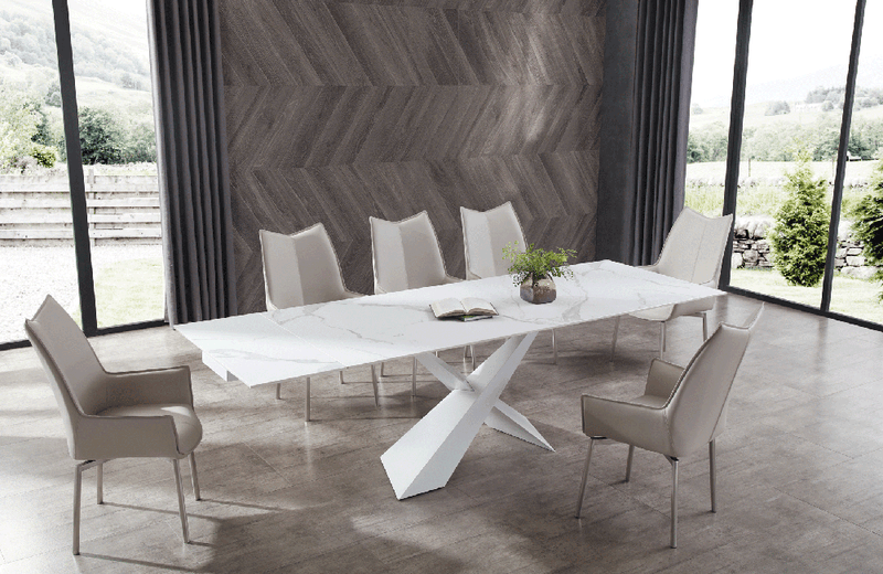 9113 Dining Table with 1218 swivel Grey Chairs