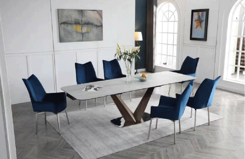 9188 Table with 1218 swivel blue chairs