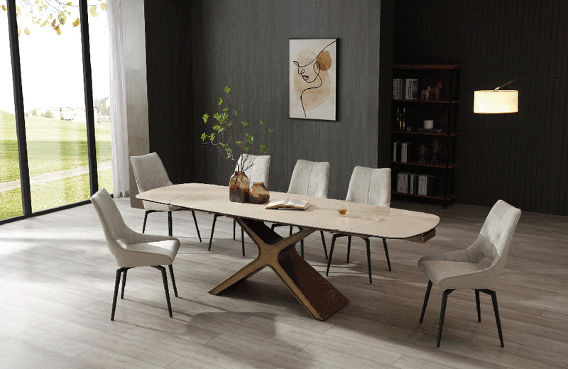 9368 Table Taupe with 1239 swivel beige chairs