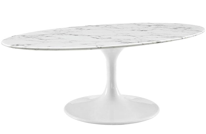 Theodore 48" Oval-Shaped Artificial Marble Coffee Table in White