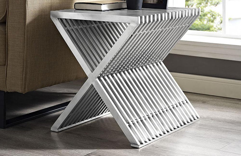 Erick Steel Side Table in Silver