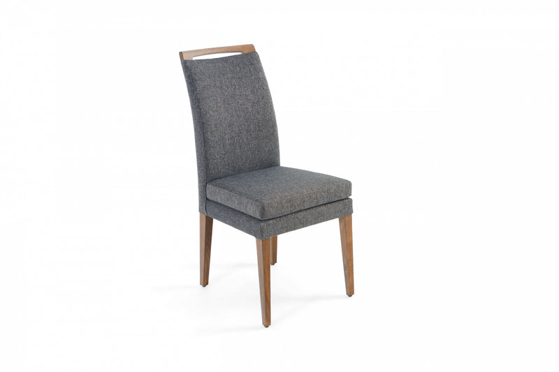 ELKE Walnut Blue Brown Fabric Chair