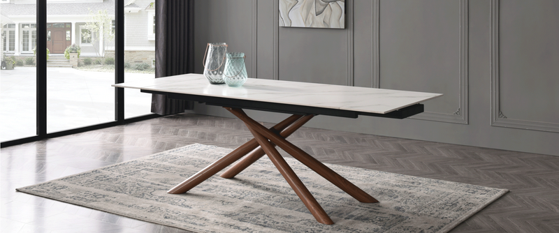 Oscar Dining Table Marble with Lilu Chairs Light Beige