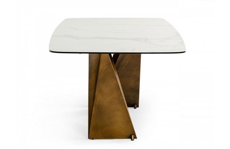 Milena - Modern White Ceramic & Brushed Brown Dining Table