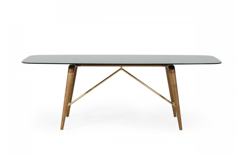 Killeen - Modern Smoked Glass & Walnut Large Dining Table