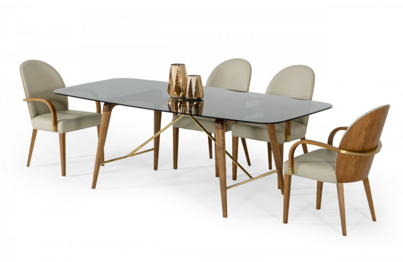 Killeen - Modern Smoked Glass & Walnut Large Dining Table