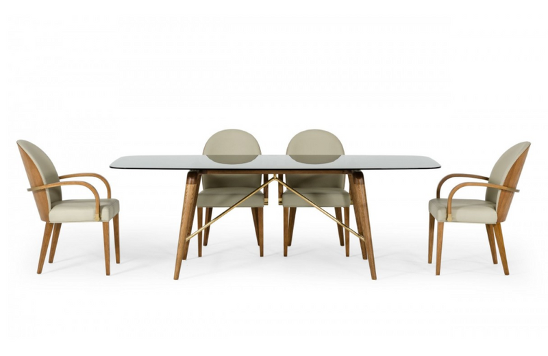 Killeen - Modern Smoked Glass & Walnut Large Dining Table