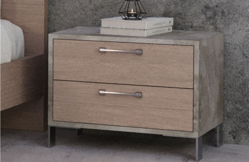 Beaumont - Modern Brown Oak & Brushed Stainless Steel Nightstand