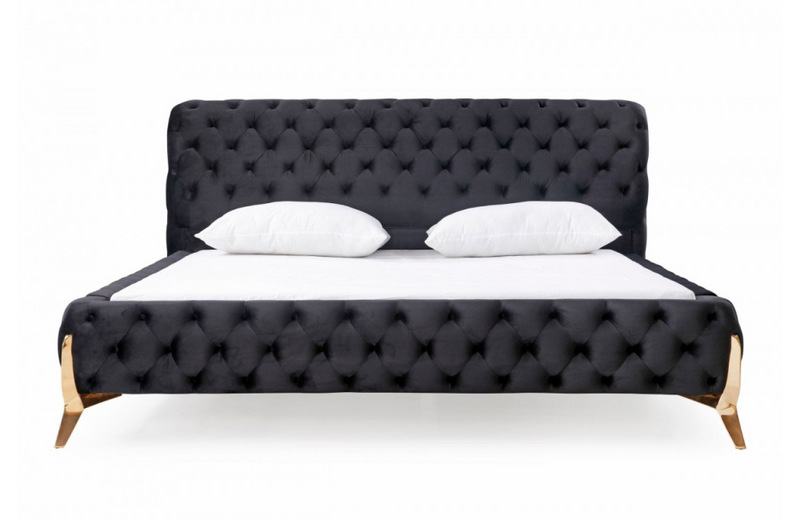 Lewisville - Modern Black Velvet & Rosegold Bed