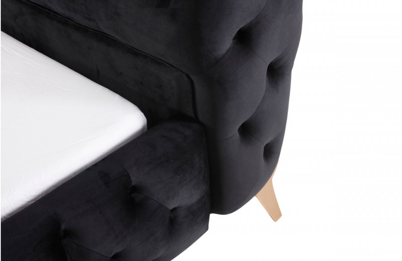 Lewisville - Modern Black Velvet & Rosegold Bed