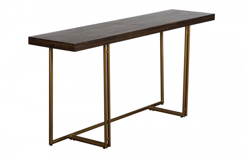 Pompano - Mid-century Acacia & Brass Console Table