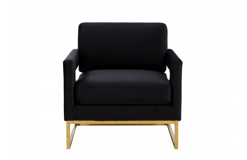 Erica - Modern Black Velvet & Gold Accent Chair