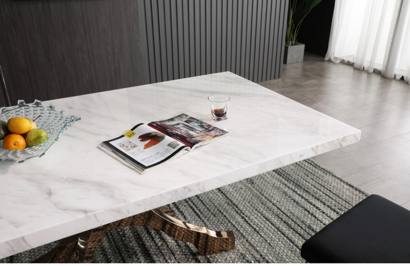 Lakewood - Modern White Marble & Rosegold Dining Table