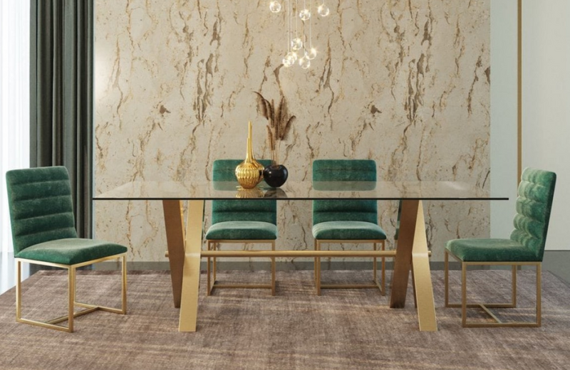 Detroit - Modern Golden & Glass Dining Table