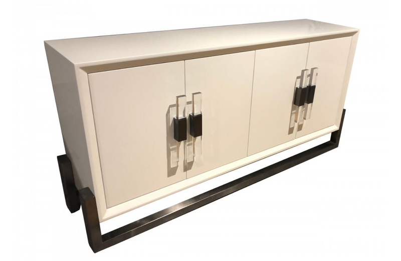 Lancaster - Modern White High Gloss & Stainless Steel Gun Metal Buffet