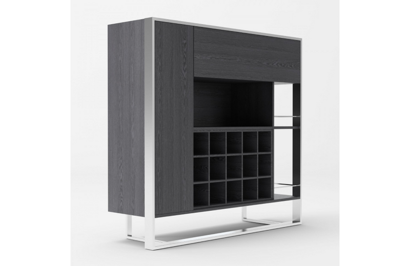 Flint - Elm Grey & Stainless Steel Wine Cabinet