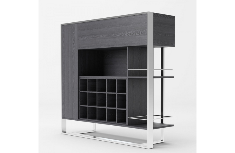 Flint - Elm Grey & Stainless Steel Wine Cabinet