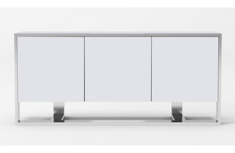 Flint - Modern White High Gloss & Stainless Steel Buffet