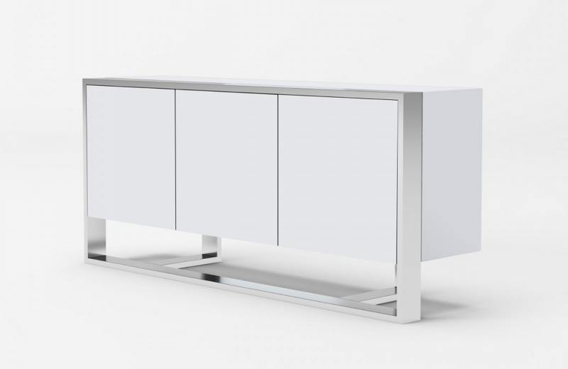 Flint - Modern White High Gloss & Stainless Steel Buffet