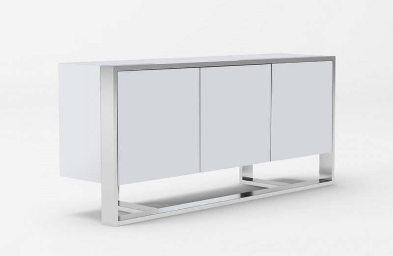 Flint - Modern White High Gloss & Stainless Steel Buffet