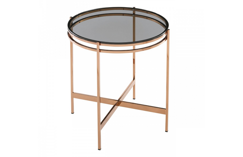 Bloss - Modern Smoked Glass & Rosegold End Table