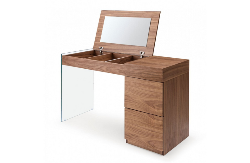 Valeon - Modern Walnut Floating Glass Vanity with Mirror