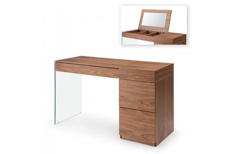 Valeon - Modern Walnut Floating Glass Vanity with Mirror