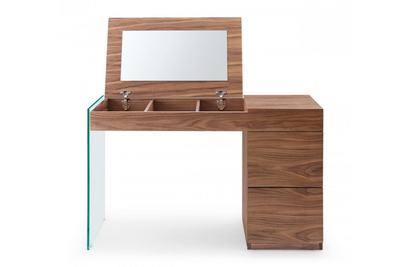 Valeon - Modern Walnut Floating Glass Vanity with Mirror