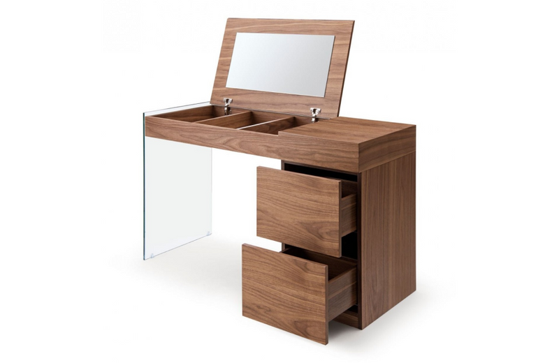 Valeon - Modern Walnut Floating Glass Vanity with Mirror