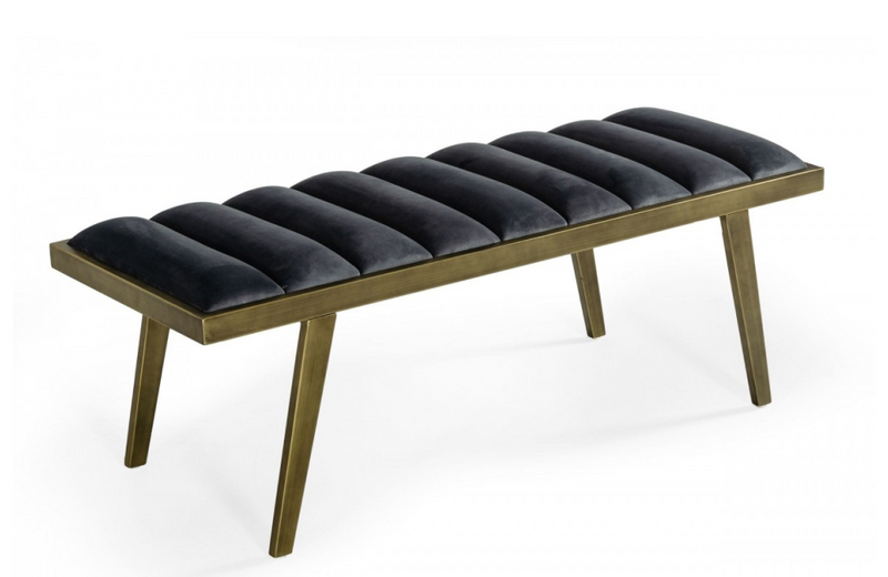 Naperville - Contemporary Grey Velvet & Antique Brass Bench