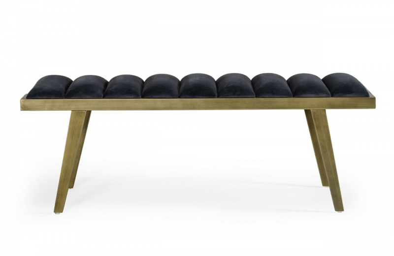 Naperville - Contemporary Grey Velvet & Antique Brass Bench