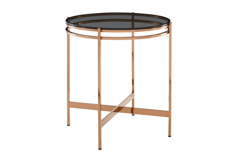 Bloss - Modern Smoked Glass & Rosegold Small End Table