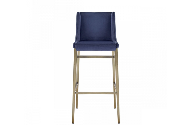 Mobile - Contemporary Blue Velvet & Antique Brass Bar Stool (Set of 2)