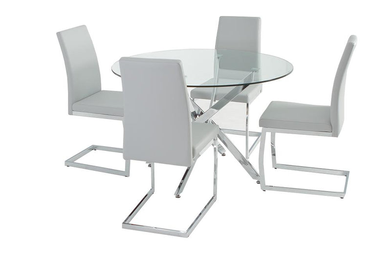 Galla Glass Dining Set with light gray chairs