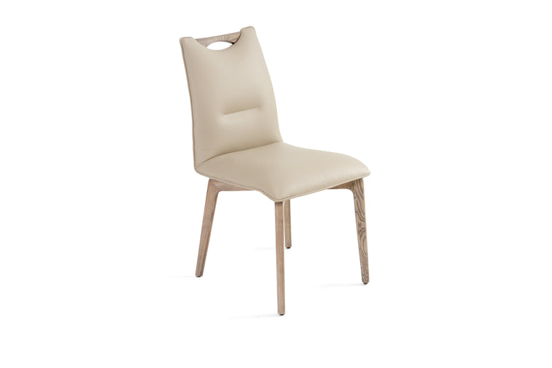 Ritz Ash Gray Beige Leather Dining Chair