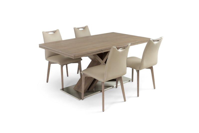 ALSTER X BASE ASH GRAY TABLE WITH RITZ BEIGE LEATHER CHAIRS