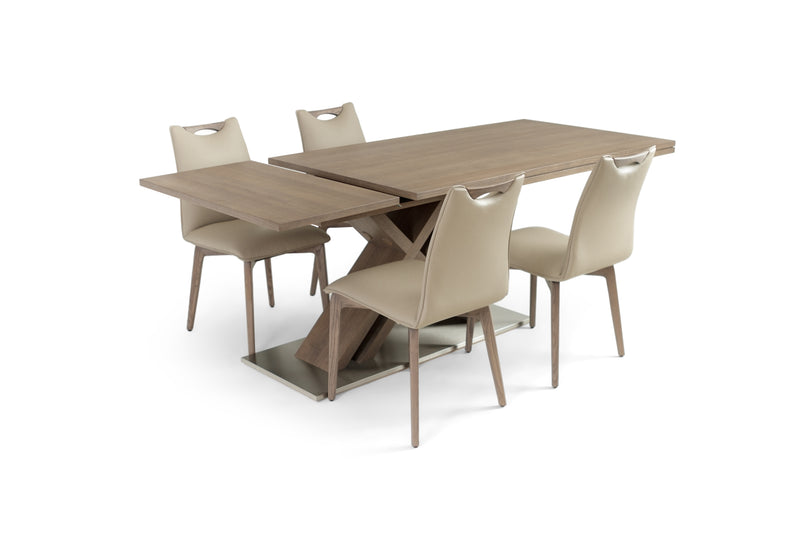 ALSTER X BASE ASH GRAY TABLE WITH RITZ BEIGE LEATHER CHAIRS